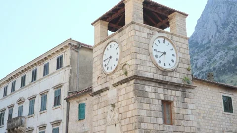 View of the Clock Tower inside the old town of Kotor Stock Footage 281972529