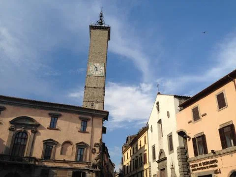 View of the clock tower in the medieval city of Viterbo, Italy, 2015 Stock-Fotos
