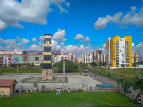 A view of the clock tower set up at New Town opposite Axis Mall at New Town Stock Photos