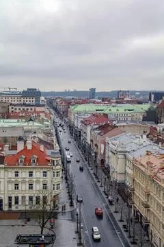 View from the clock tower in Vilnius spring chilly rainy day Stock Photos