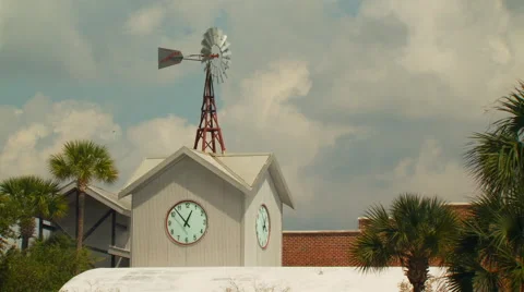 View of clock tower with wind vane Stock Footage 57814410