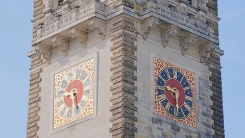 View of clock on the town hall building Hamburg, Germany Stock Footage 119767755