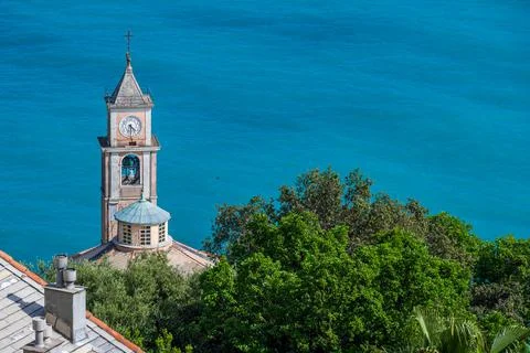 View of a clocktower and the sea Stock Photos