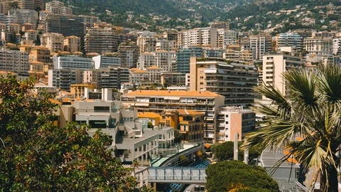 View of the close buildings in Monaco. High hotels, in the mountains. Stock Footage 113353523