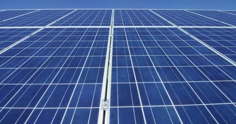 View close to the photovoltaic panel, using clean energy, renewable energy Stock Footage