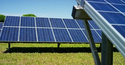 View close to the photovoltaic panel, using clean energy, renewable energy Stock Footage