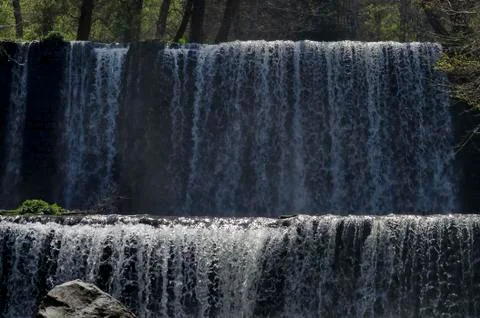 View closeup of part at waterfall cascade of river Bistritsa Stock Photos