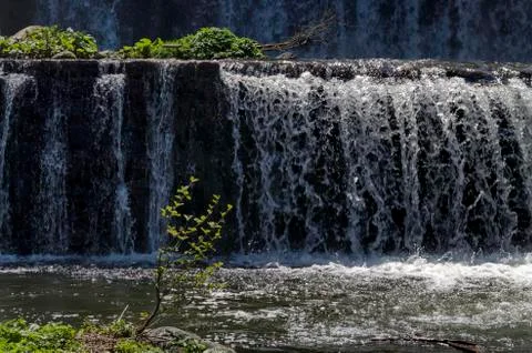 View closeup of waterfall part at cascade of river Bistritsa Stock Photos