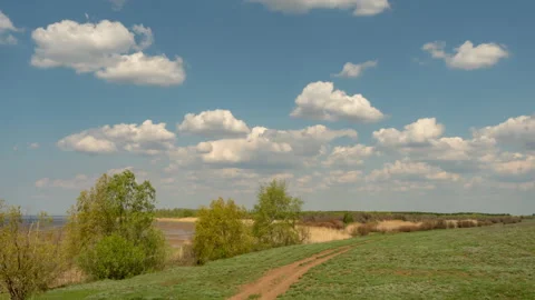 View of clouds above the green field Stock Footage 168663982