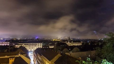 View of clouds moving over the city, Zagreb, Croatia Stock Footage 94542397