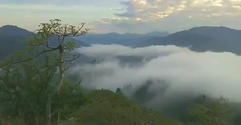 View of clouds over mountain hills and forest nature Stock Footage 218295183