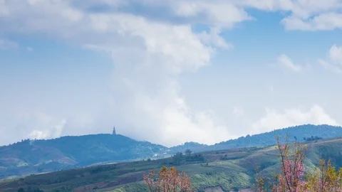 View of Clouds over Valley at Phu Lom Lo, Sakura Thailand Stock Footage 103331542