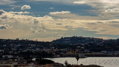 View of the clouds that run fast on Lake Fusaro in Bacoli (Naples) Stock Footage 100566492