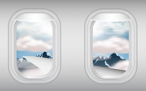 View of clouds on the sky with the mountain at the window of a plane Stock Illustration