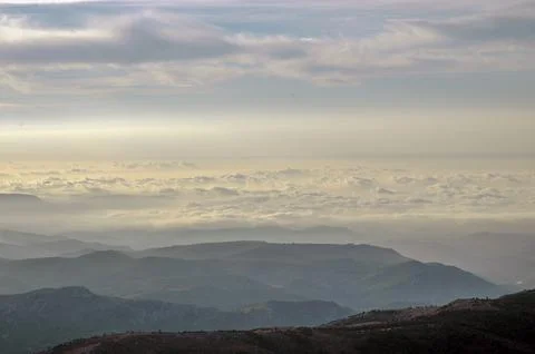 View of the clouds from the top of the mountain Stock Photos