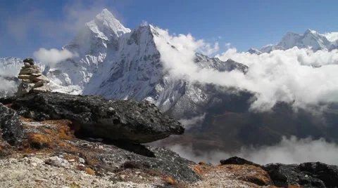 View of cloudscape and mountain in Dingboche Stock Footage 62387971