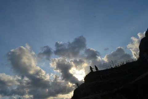 View of the cloudy sky on the Brexi cliffs Stock Photos