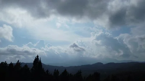 View cloudy sky over the forest with moving clouds Stock Footage 160855785