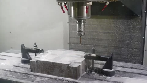 View of a CNC machine drilling a metal block in Bogura, Bangladesh. Stock Footage 334950668
