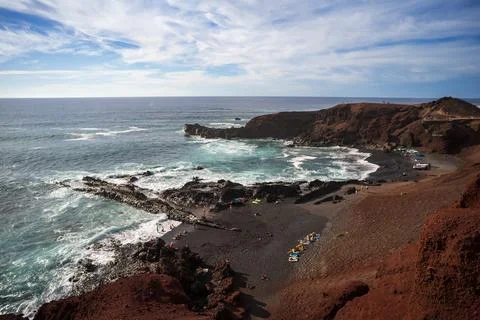 View of the coast and the Atlantic Ocean. El Golfo viewpoint. Lanzarote. Cana Stock Photos