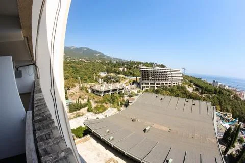 View of the coast from the balcony. 库存照片