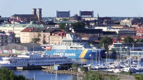 View of Coast guard ship KBV 003 Amfitrite is moored in harbor Stock Footage 55859430