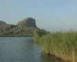 View of coast from moving boat SD Footage