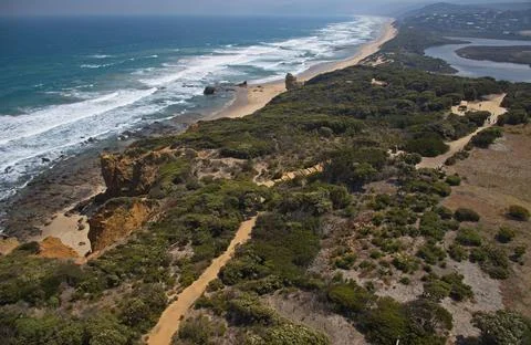 View of the coast from Split Point Lighthouse in Aireys Inlet, Australia Stock Photos