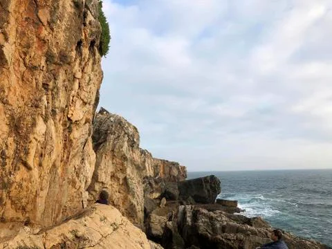 View to the coast at sunset Stock Photos