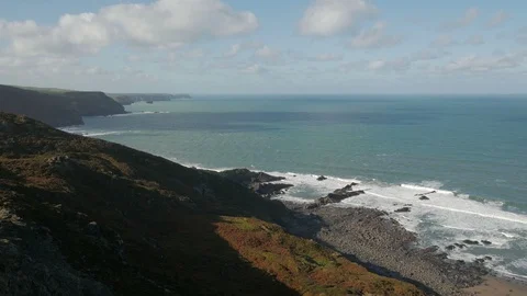 View on the Coastal Path, Atlantic Heritage Coast, Cornwall Stock Footage 86485197
