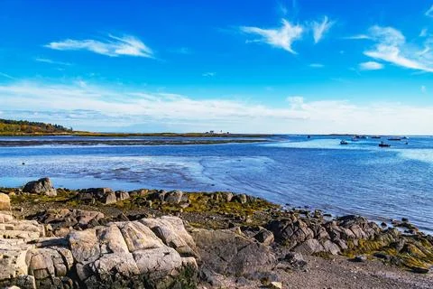 The view of the coastlin during the fall in Cape Porpoise, Maine Stock Photos