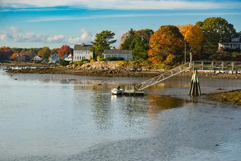 The view of the coastline during the fall in Camp Ellis, Saco,, Maine Stock Photos