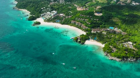 View of coastline with vibrant greenery. Boracay Island, Philippines. Stock Footage 311619146