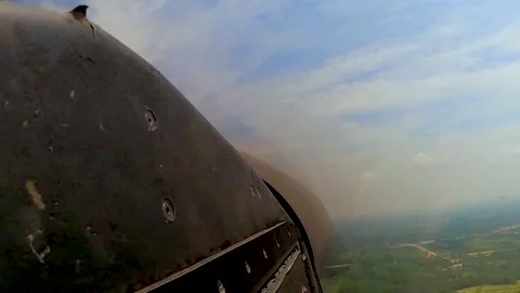 View from the cockpit of A-10 Thunderbolt demonstration during heritage flight Stock Footage 260312598