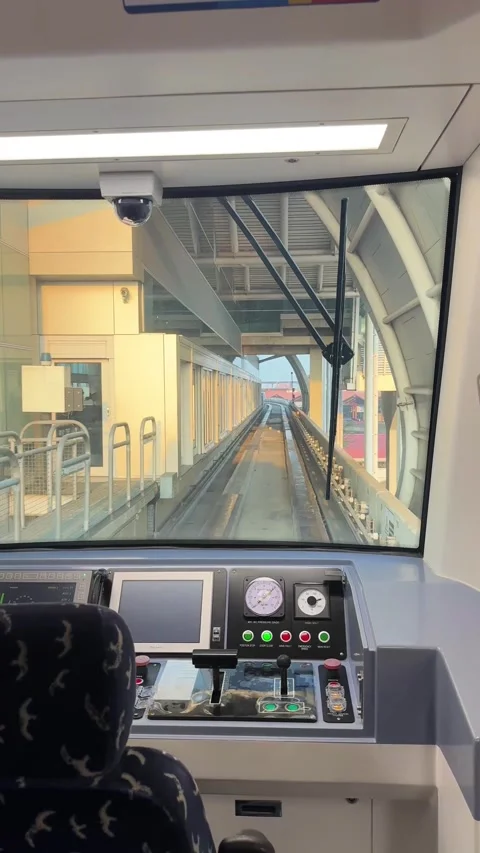 View from the cockpit of an airport skytrain Stock Footage 346362326