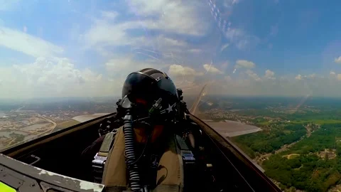 View from the cockpit during heritage flight Battle Creek Field airshow Stock Footage 260312605