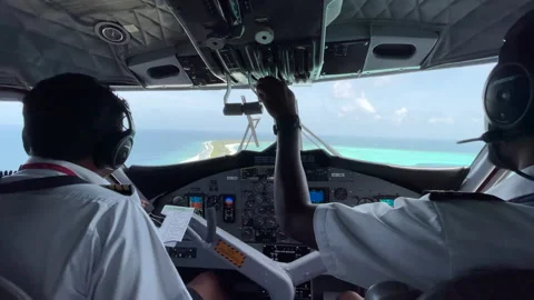 View from the cockpit. Pilots were operating the airplane during  Water landing. Stock Footage 158603396