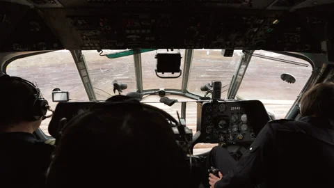View from the cockpit of a Russian MI-8 transport helicopter. Stock Footage 171879446