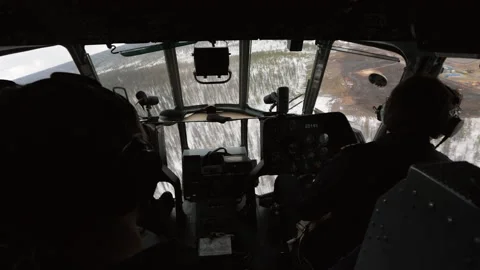 View from the cockpit of a Russian MI-8 transport helicopter. Stock Footage 171879523
