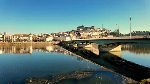 View of Coimbra, as seen from the left bank of the Mondego River. Stock Footage 165607947