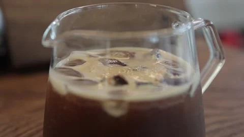 View of cold coffee with ice cubes Stock Footage 246909455