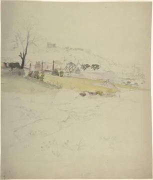 View of a Colliery at the Edge of a Town 184049 Circle of John Ruskin Briti.. Illustrazione stock