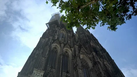 View of Cologne Cathedral with Trees in Summer Stock Footage 92748290