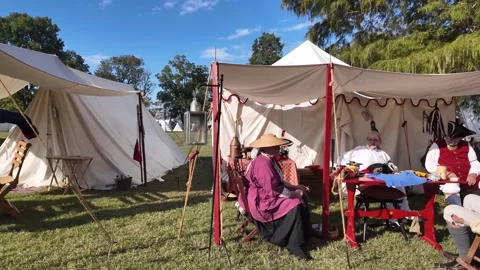 View of colonial reenactors at Fort Massac State Park, United States. Stock Footage 335652593
