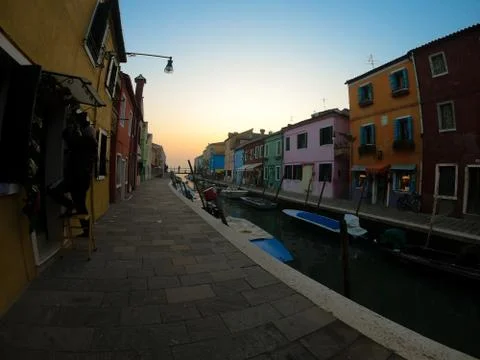 View of the colored houses near the canal on the island of Burano, one of the Stock Photos