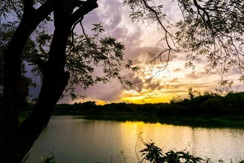 View of Colorful dramatic sky sunset or sunrise with clouds background Stock Photos