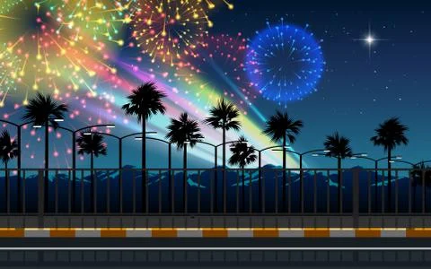 View of colorful light and firework on the road Stock Illustration