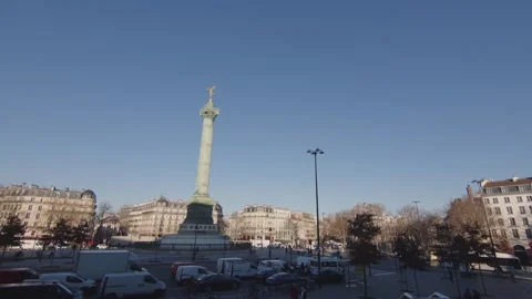 A View Of Column With Statue Of The Golden Angel In Place de la Bastille, Stock Footage 254056246