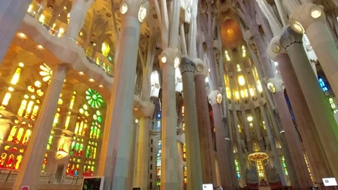 View of columns and altar in Sagrada Familia in Barcelona, Spain Stock Footage 248437559