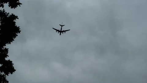 View of combat aircraft in the air from below from the ground. Stock Footage 203818573